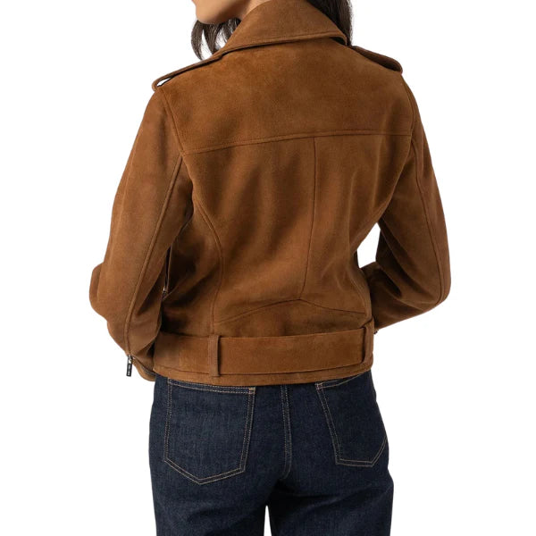 Women's Tan Suede Leather Moto Jacket