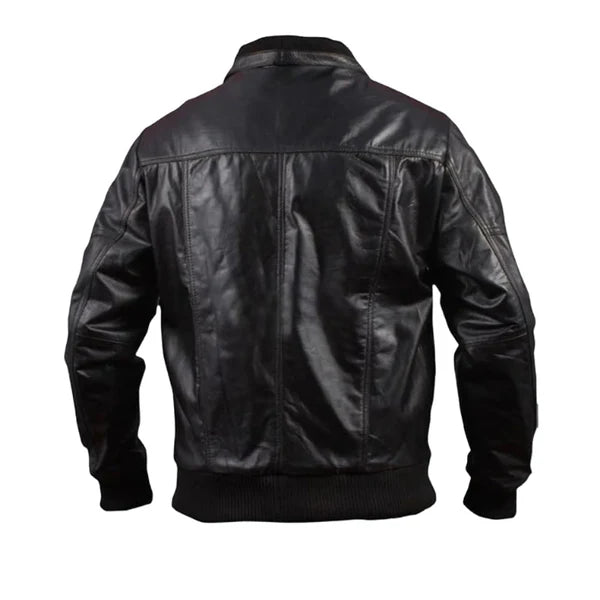 Woodring Black MA-2 Aviator Leather Bomber Jacket