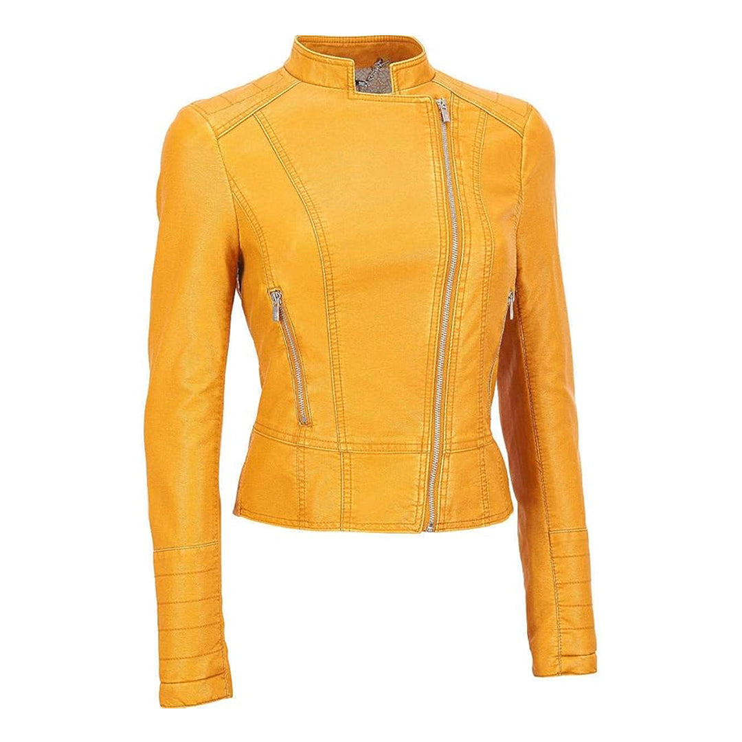 Women's Yellow Biker Real Leather Jacket