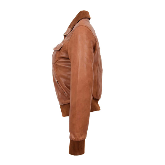 Women’s Motto Tan Classic Bomber Leather Jacket