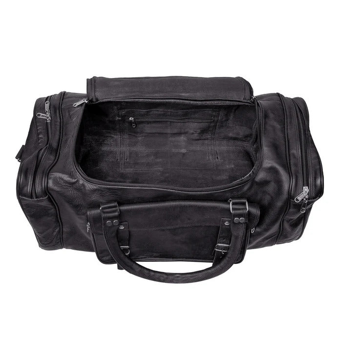 Black Leather Duffle Bag for Travel