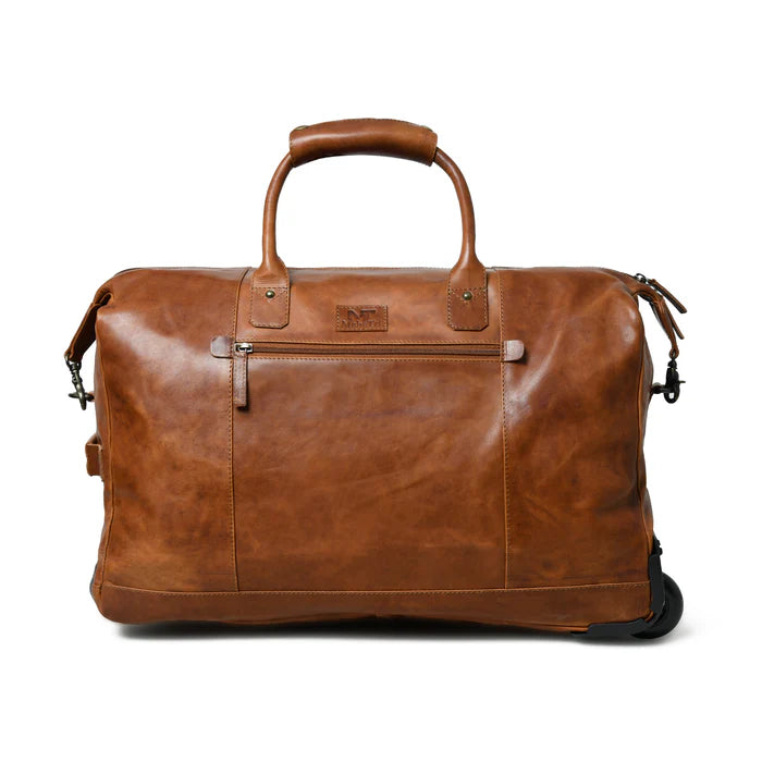 Premium Brown Leather Duffle Bag with Wheels