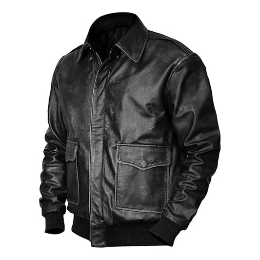 Men's Distressed Black Bomber Leather Jacket