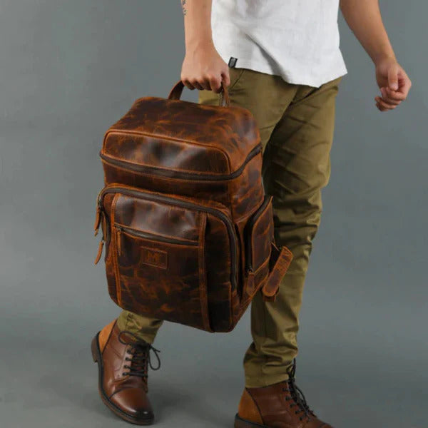 Alpha Caramel Buffalo Leather Travel Backpack