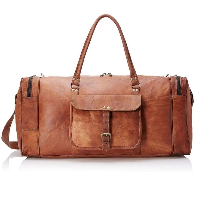 Classic Tan Leather Duffle Bag