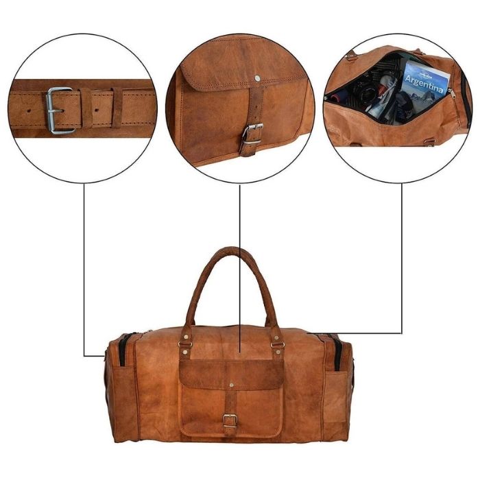 Classic Tan Leather Duffle Bag