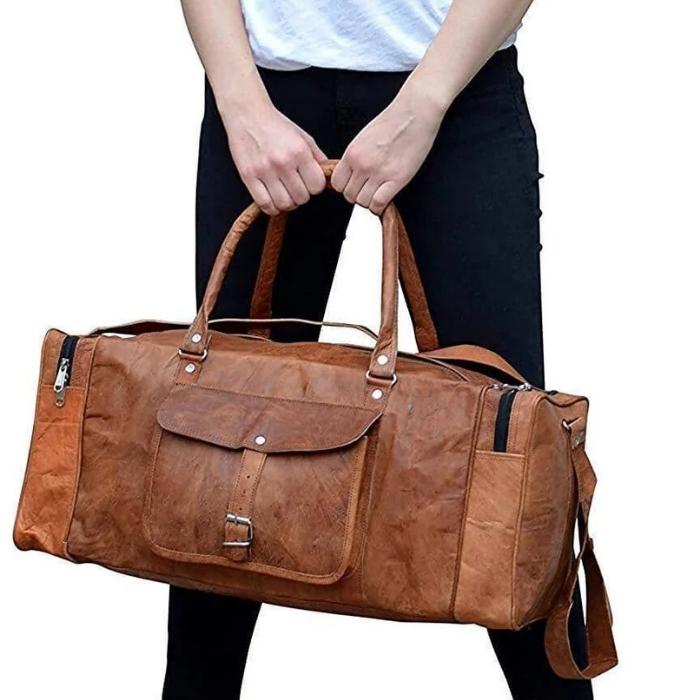 Classic Tan Leather Duffle Bag