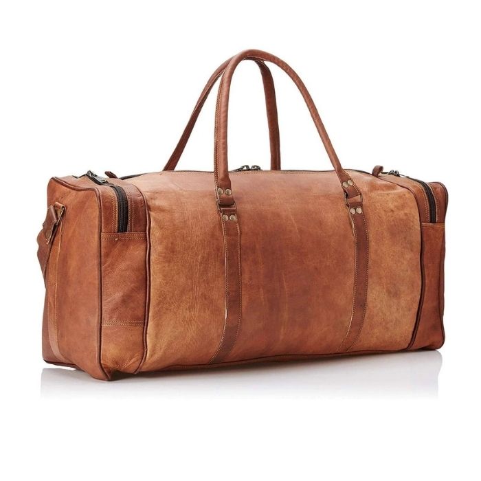 Classic Tan Leather Duffle Bag