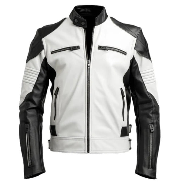 Men's White Biker Leather Jacket