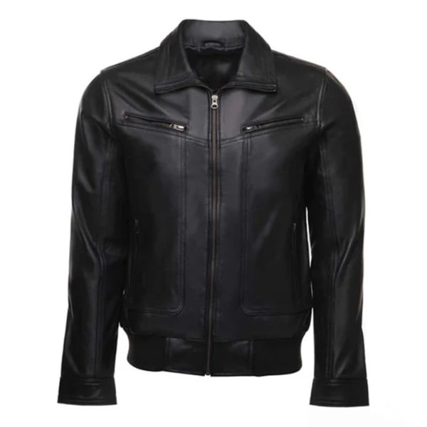 Men's Black Bomber Style Leather Jacket