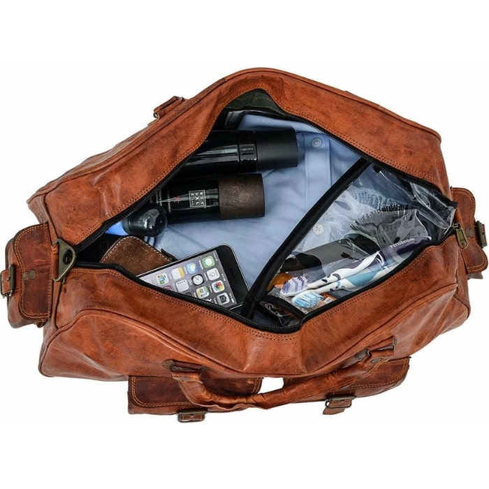 Rustic Brown Leather Carry On Duffle Bag