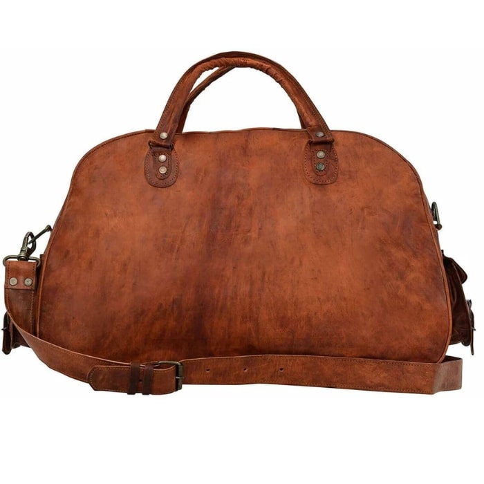 Rustic Brown Leather Carry On Duffle Bag