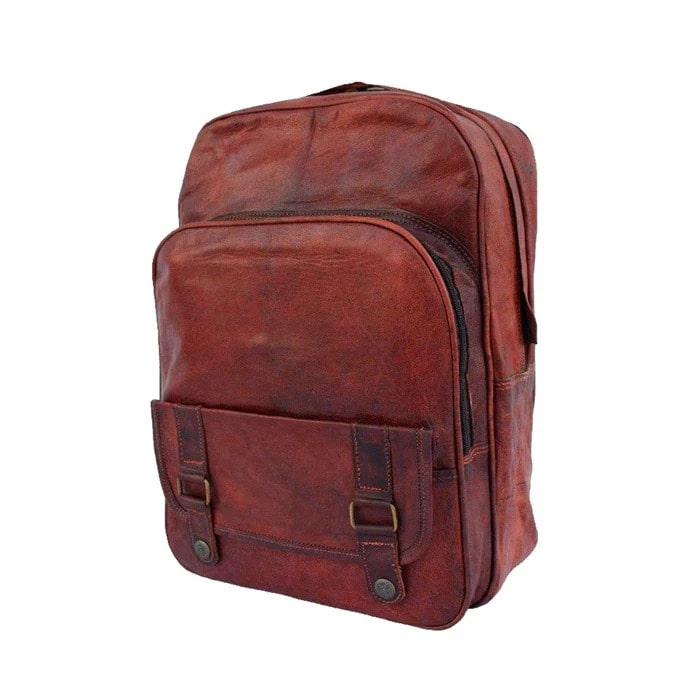 Rustic Leather Zipper Backpack