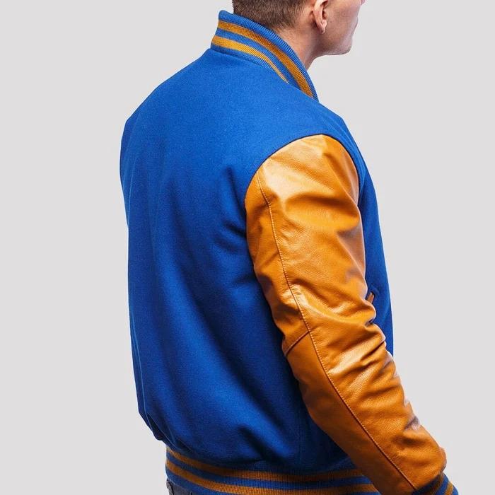 Royal Blue Wool & Old Gold Leather Sleeves Varsity Jacket