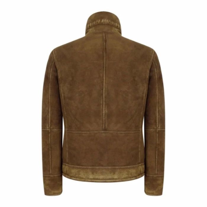 Men's Tan-Brown Shearling Suede Leather Jacket