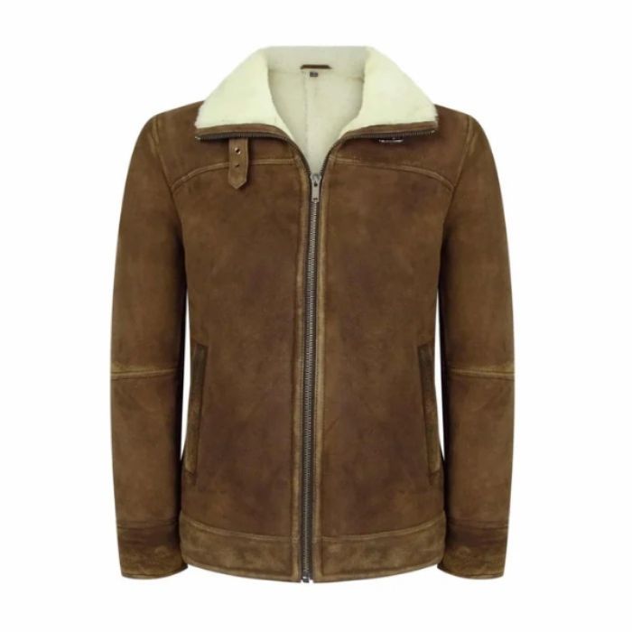 Men's Tan-Brown Shearling Suede Leather Jacket