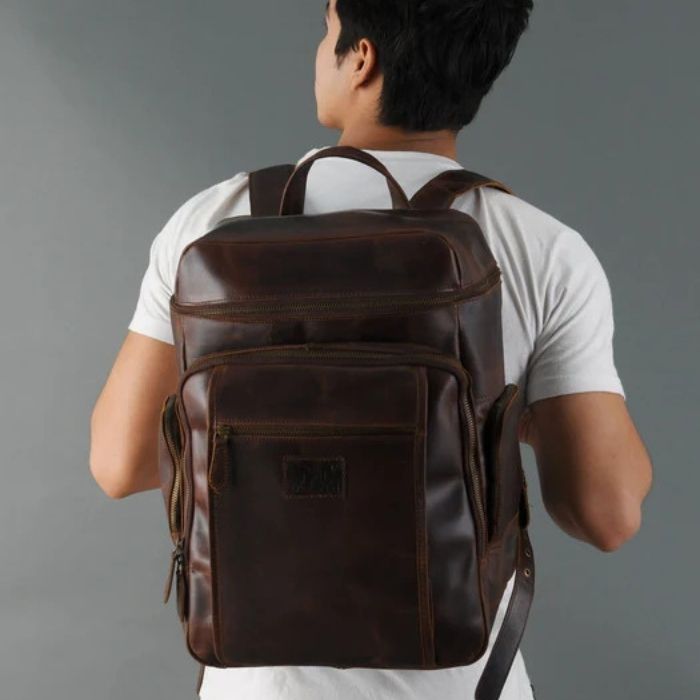 Alpha Brown Buffalo Leather Travel Backpack