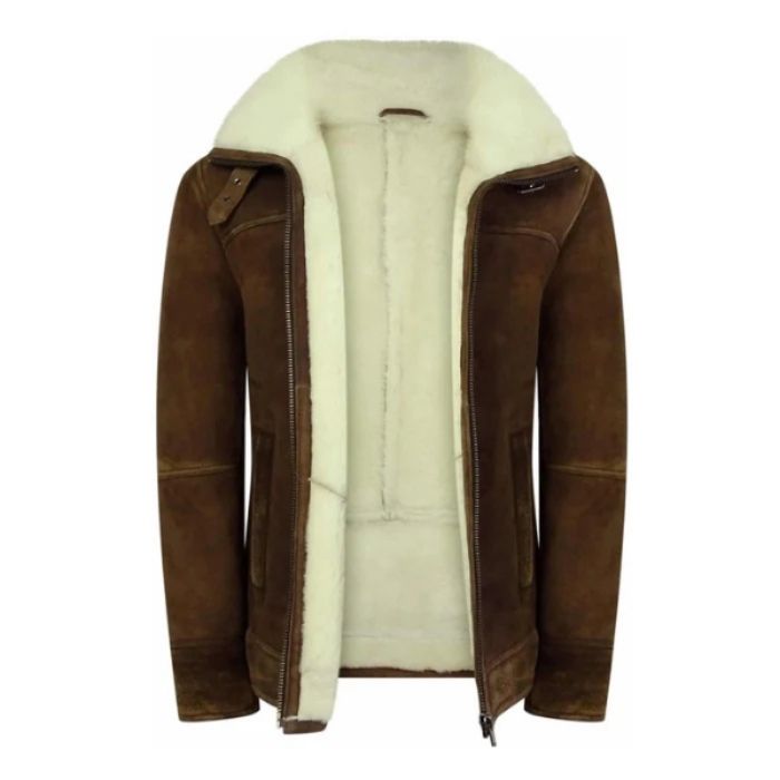 Men's Tan-Brown Shearling Suede Leather Jacket