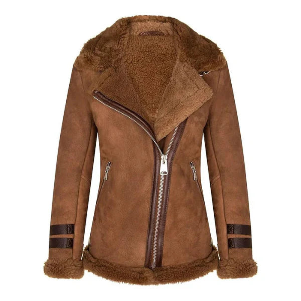 Women's Tan Brown Shearling Fur Real Leather Jacket