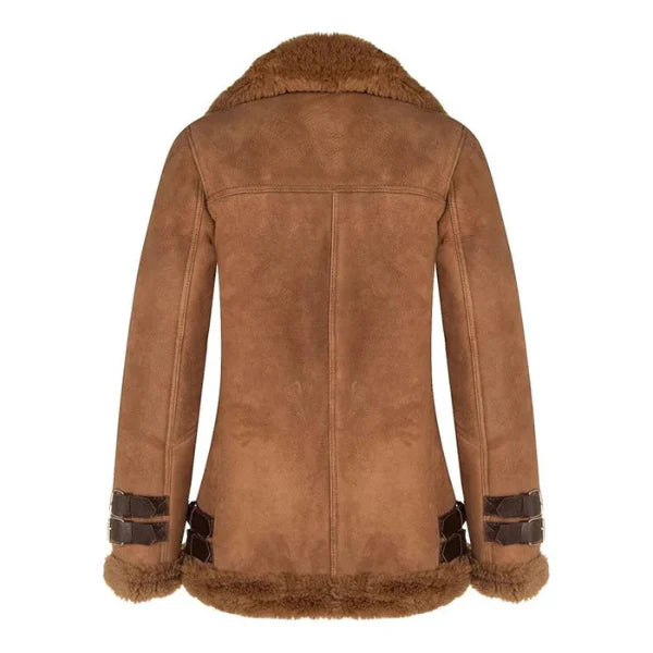 Women's Tan Brown Shearling Fur Real Leather Jacket